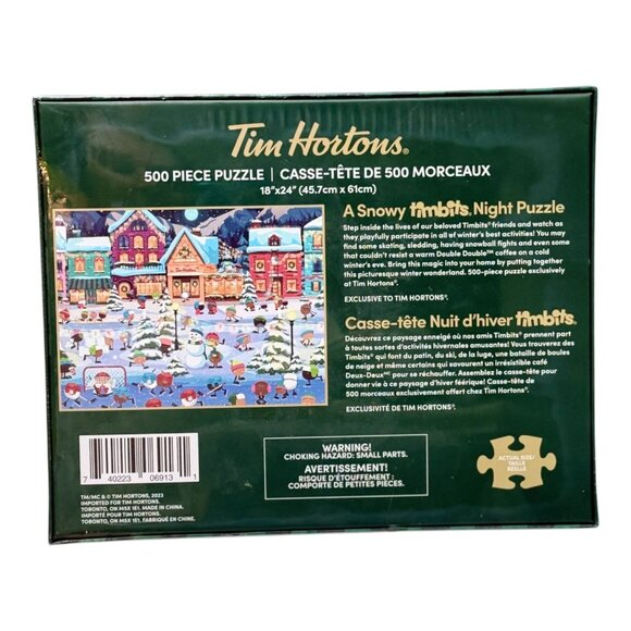 Tim Hortons A Snowy Timbits Night 500 Piece Jigsaw Puzzle 18 x 24 New Sealed - Picture 2 of 9